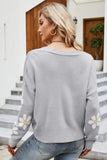 Floral Ribbed Trim Drop Shoulder Cardigan - Flyclothing LLC