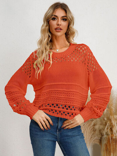 Cutout Round Neck Knit Top - Flyclothing LLC