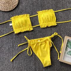 Frill Trim Ruched Bikini Set - Flyclothing LLC