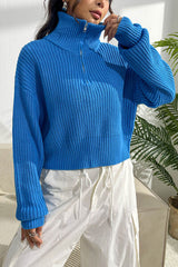 Quarter Zip Dropped Shoulder Sweater - Flyclothing LLC