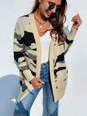 Camouflaged Dropped Shoulder Open Front Cardigan - Flyclothing LLC