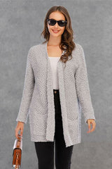 Pocketed Open Front Long Sleeve Cardigan - Flyclothing LLC