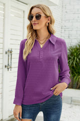 Swiss Dot Johnny Collar Blouse - Flyclothing LLC