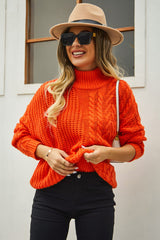 Cable-Knit Turtle Neck Long Sleeve Sweater - Trendsi