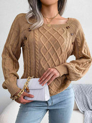 Decorative Button Cable-Knit Sweater - Flyclothing LLC