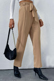 Belted Straight Leg Pants with Pockets - Flyclothing LLC