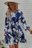 Floral Round Neck Balloon Sleeve Mini Dress - Flyclothing LLC