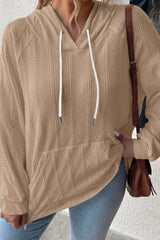 Textured Drawstring Kangaroo Pocket Hoodie - Flyclothing LLC