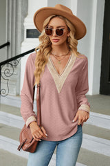 V-Neck Long Sleeve Blouse - Flyclothing LLC