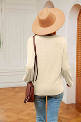 Contrast V-Neck Long Sleeve Blouse - Trendsi