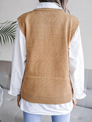 Round Neck Openwork Capped Sleeve Sweater Vest - Flyclothing LLC