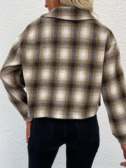 Plaid Button-Up Dropped Shoulder Shacket - Flyclothing LLC