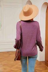 Contrast V-Neck Long Sleeve Blouse - Trendsi