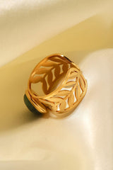 18k Gold Plated Malachite Leaf Ring - Trendsi