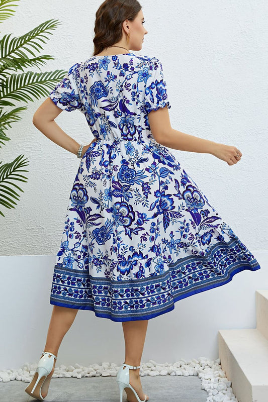 Floral Flounce Sleeve Surplice Dress - Flyclothing LLC