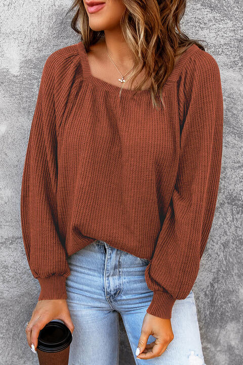 Square Neck Waffle-Knit Top - Flyclothing LLC