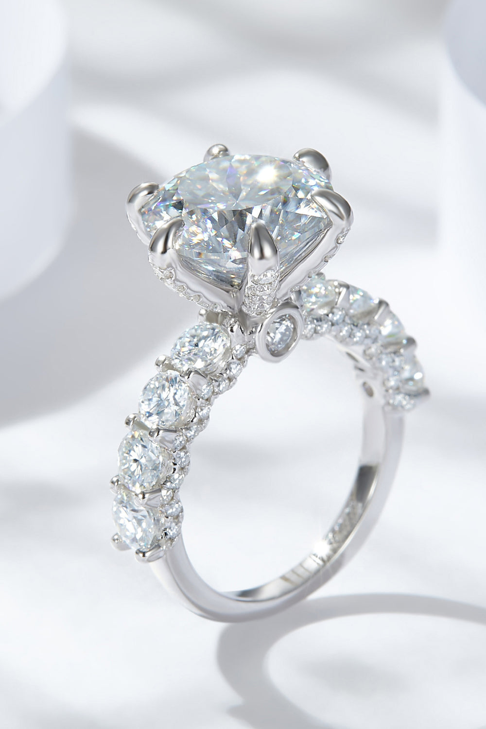 3-Carat Moissanite Platinum-Plated Side Stone Ring - Flyclothing LLC