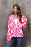 Checkered Open Front Drop Shoulder Cardigan - Flyclothing LLC