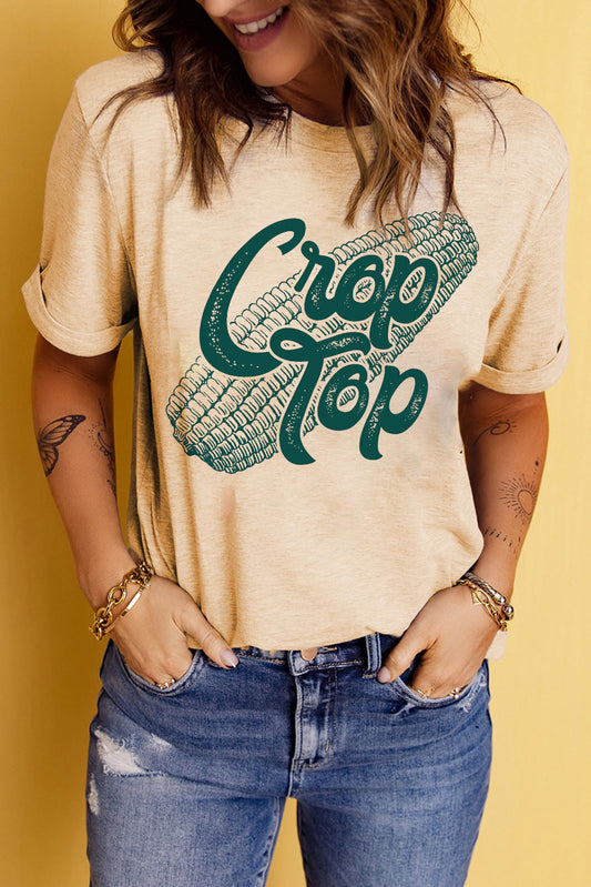 Corn Letter Graphic Cuffed Tee - Flyclothing LLC