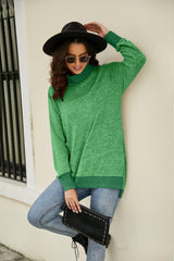 Heathered Slit High-Low Long Sleeve Top - Trendsi