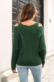 Cold Shoulder V-Neck Cable-Knit Pullover Sweater - Trendsi