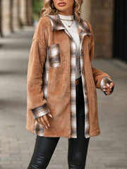 Plaid Contrast Dropped Shoulder Coat - Flyclothing LLC