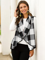 Plaid Open Front Sleeveless Cardigan - Flyclothing LLC