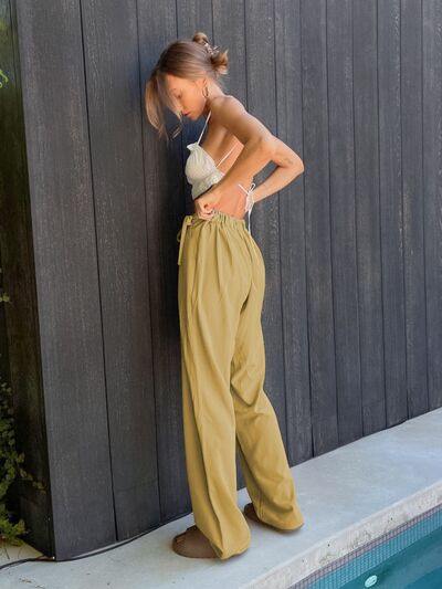 Tied High Waist Wide Leg Pants - Flyclothing LLC