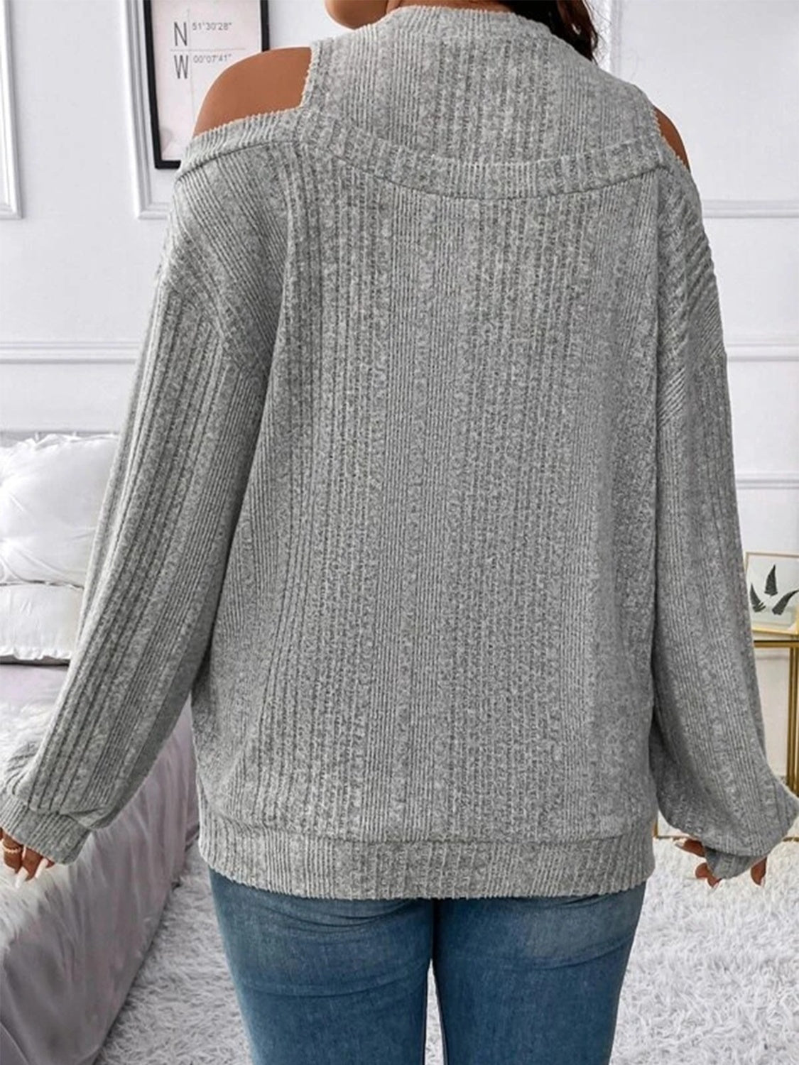 Round Neck Cold Shoulder Sweater - Flyclothing LLC