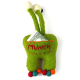 Hand Felted Green Tooth Monster with Bug Eyes - Global Groove - Flyclothing LLC