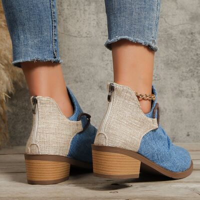 Contrast Canvas Low Heel Boots - Flyclothing LLC