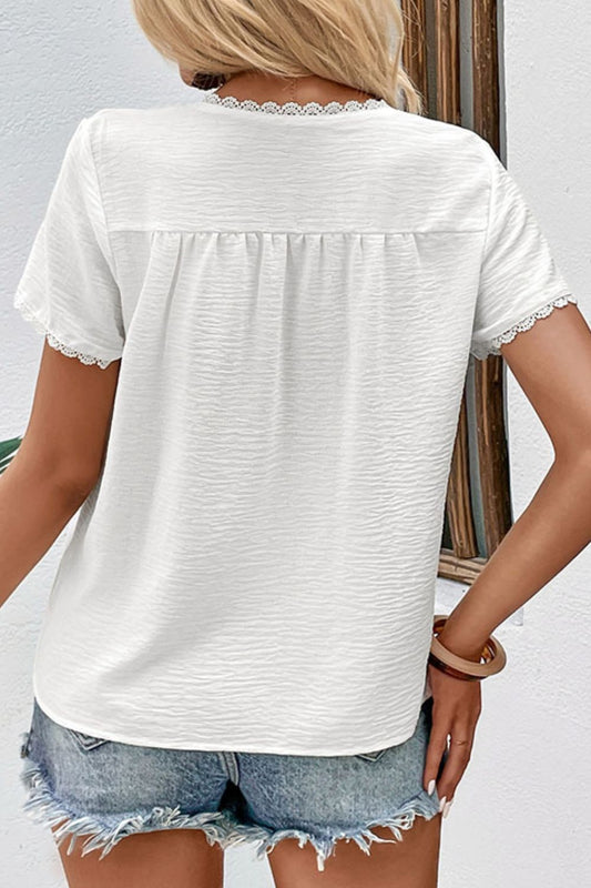 Textured Lace Trim Tee Shirt - Flyclothing LLC