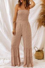 Floral Spaghetti Strap Smocked Wide Leg Jumpsuit - Flyclothing LLC