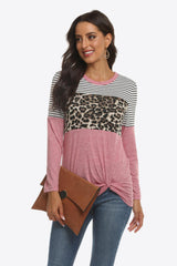 Mixed Print Gathered Detail Long Sleeve Top - Flyclothing LLC