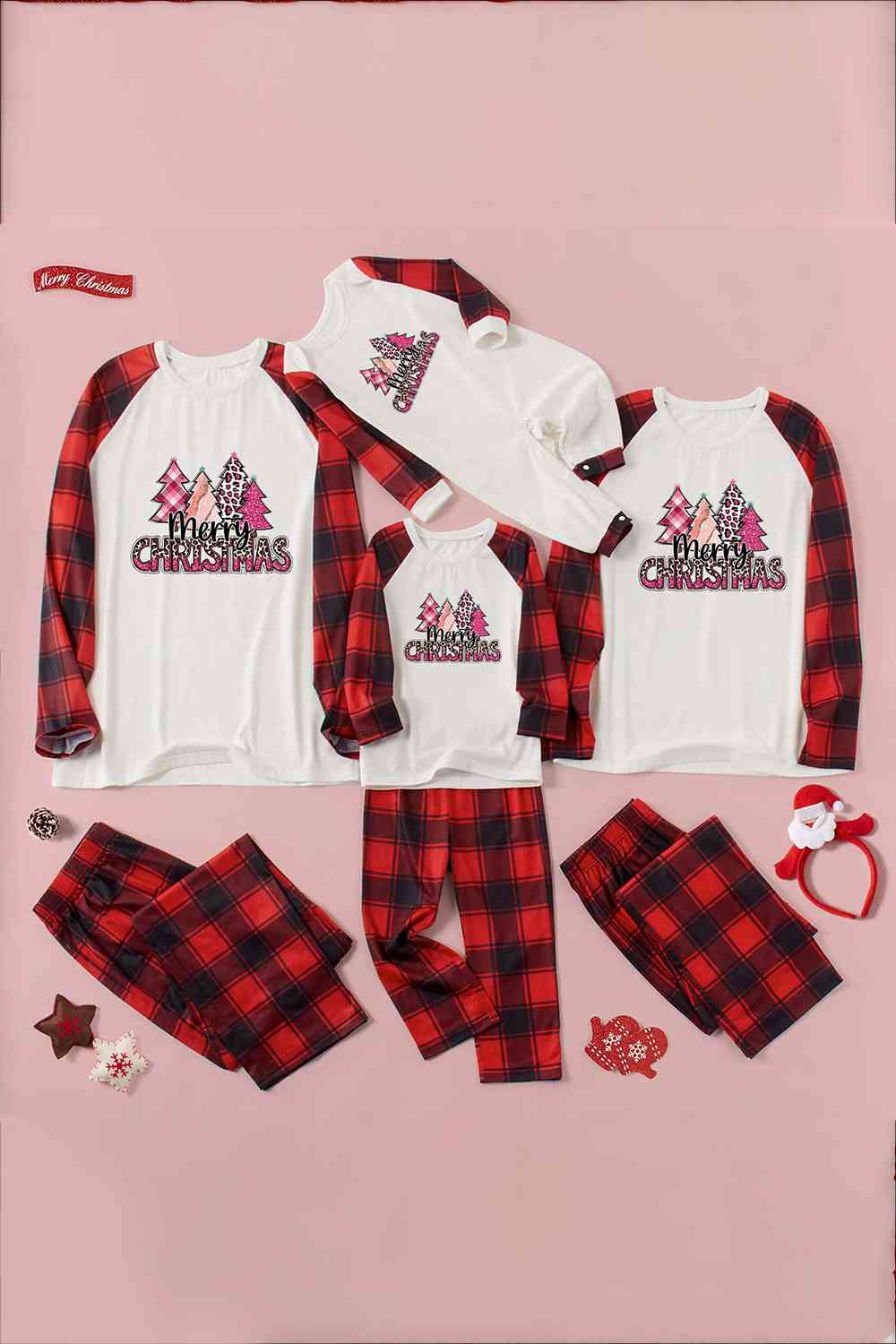 MERRY CHRISTMAS Graphic Top and Plaid Pants Set