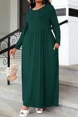 Plus Size Round Neck Long Sleeve Maxi Dress with Pockets - Flyclothing LLC