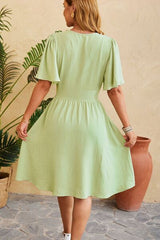 Ruched Surplice Short Sleeve Dress - Flyclothing LLC