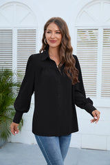 Puff Sleeve Collared Neck Shirt - Flyclothing LLC