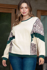 Plus Size Leopard Waffle-Knit Long Sleeve T-Shirt - Flyclothing LLC