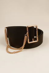 PU Leather Wide Belt with Chain - Flyclothing LLC