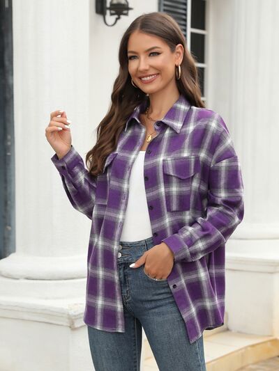 Plaid Button Up Pocketed Shirt - Flyclothing LLC