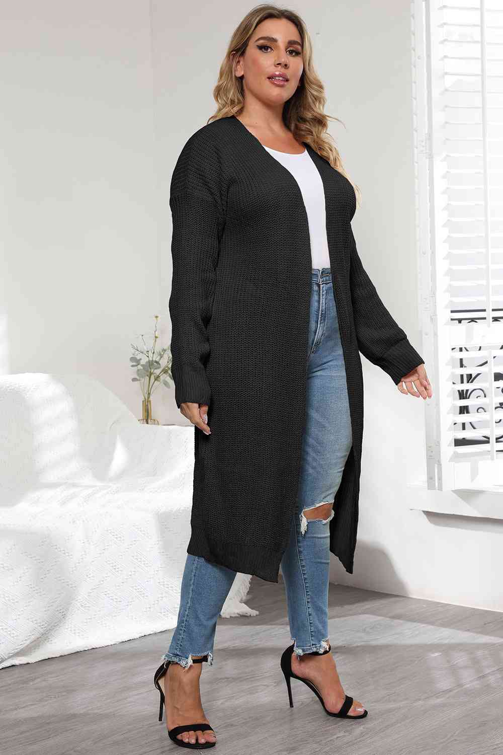 Plus Size Open Front Long Sleeve Cardigan - Flyclothing LLC