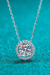 1 Carat Moissanite Round Pendant Chain Necklace - Trendsi