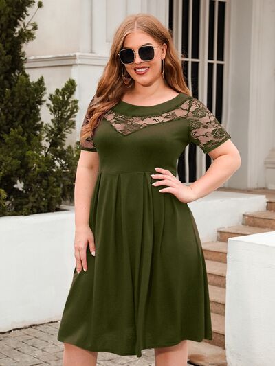 Plus Size Ruched Round Neck Short Sleeve Dress - Flyclothing LLC