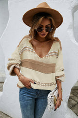 Color Block Scoop Neck Dropped Shoulder Sweater - Trendsi