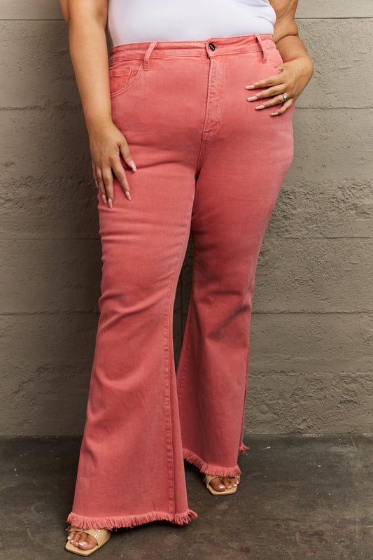 RISEN Bailey Full Size High Waist Side Slit Flare Jeans - Flyclothing LLC