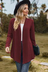 Textured Open Front Long Sleeve Cardigan - Flyclothing LLC