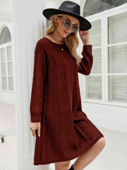 Cable-Knit Long Sleeve Sweater Dress - Flyclothing LLC