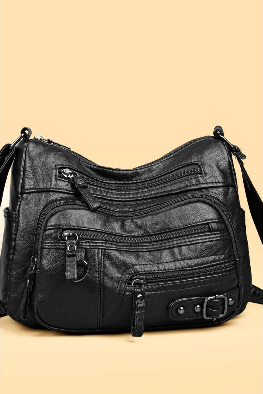 Multi-Pocket PU Leather Crossbody Bag