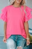 Layered Mesh Sleeve Round Neck Tee - Flyclothing LLC